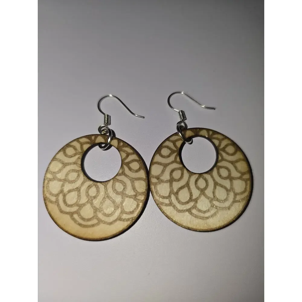 Wooden Laser Cut Earrings Boho Lightweight Handmade Jewelry - Picture 2 of 2